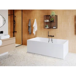 Baignoire Îlot|GoodHome Baignoire semi îlot 180x80 cm Bakor blanc