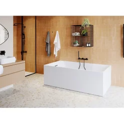 GoodHome Baignoire semi îlot 160x75 cm Bakor blanc