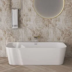 Baignoire Îlot|Poalgi Baignoire semi-ïlot blanche Solid Surface 170x86x50 cm - modèle MIZU