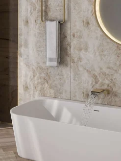 Baignoire Îlot|Poalgi Baignoire semi-ïlot blanche Solid Surface 170x86x50 cm - modèle MIZU