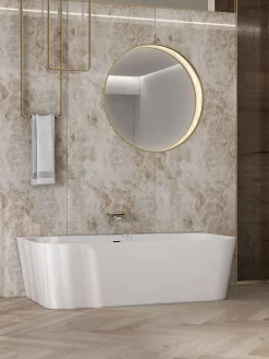 Baignoire Îlot|Poalgi Baignoire semi-ïlot blanche Solid Surface 170x86x50 cm - modèle MIZU