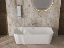 Baignoire Îlot|Poalgi Baignoire semi-ïlot blanche Solid Surface 170x86x50 cm - modèle MIZU