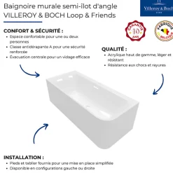 Baignoire D'Angle|Villeroy & Boch Baignoire semi-îlot d'angle Loop & Friends version droite