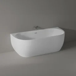 Baignoire Îlot|Bernstein Baignoire semi-îlot murale Acrylique Moderne pour Salle de Bain avec Bonde et trop plein - Blanc Brillant - 170x75x60cm - LENA
