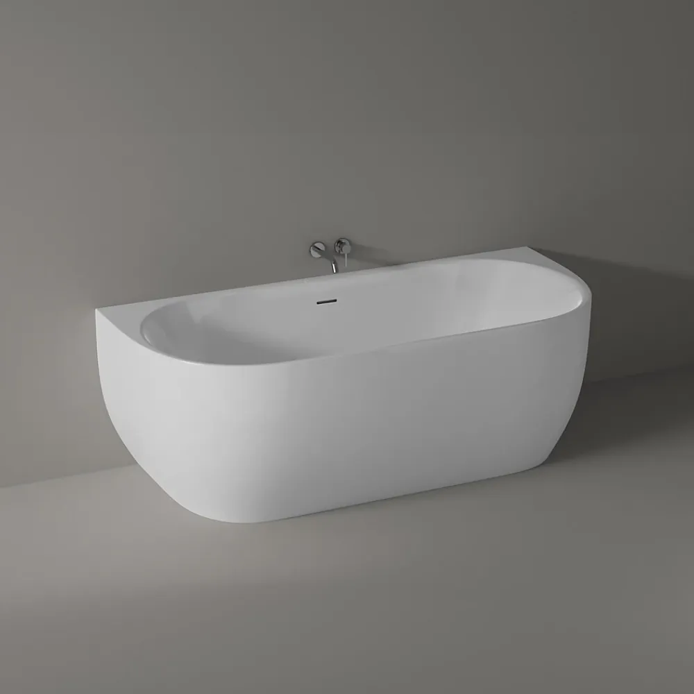 Baignoire Îlot|Bernstein Baignoire semi-îlot murale Acrylique Moderne pour Salle de Bain avec Bonde et trop plein - Blanc Brillant - 170x75x60cm - LENA