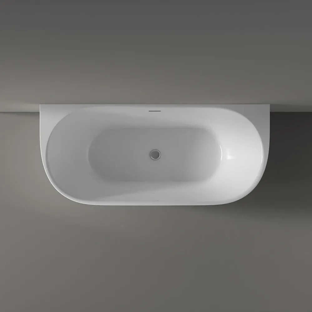 Baignoire Îlot|Bernstein Baignoire semi-îlot murale Acrylique Moderne pour Salle de Bain avec Bonde et trop plein - Blanc Brillant - 170x75x60cm - LENA