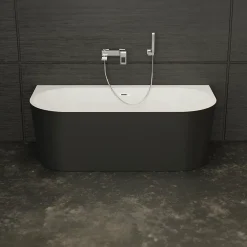 Baignoire Îlot|Spalina Baignoire semi-îlot murale Naos 170x80 cm, noir et blanc, By