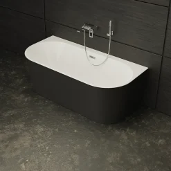 Baignoire Îlot|Spalina Baignoire semi-îlot murale Naos 170x80 cm, noir et blanc, By