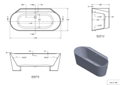 GoodHome Baignoire semi-îlot Nakina L. 170 cm x l. 75 cm noir