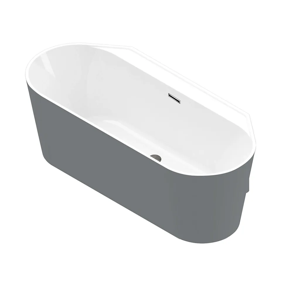 Baignoire Îlot|GoodHome Baignoire semi-îlot Nakina L. 150 cm x l. 75 cm gris