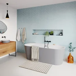 Baignoire Îlot|GoodHome Baignoire semi-îlot Nakina L. 160 cm x l. 75 cm gris