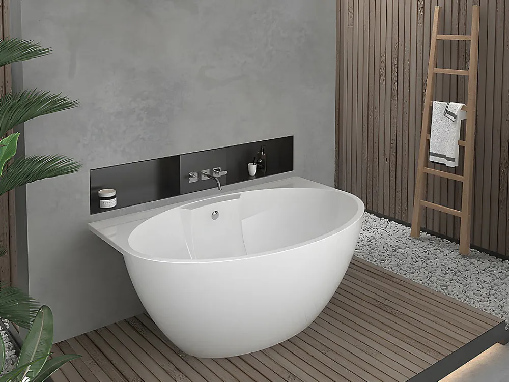 Baignoire Îlot|Vente-unique Baignoire semi-îlot ovale - 197 L - 151 x 94 x 60 cm - Blanche - Acrylique - PAGRUS