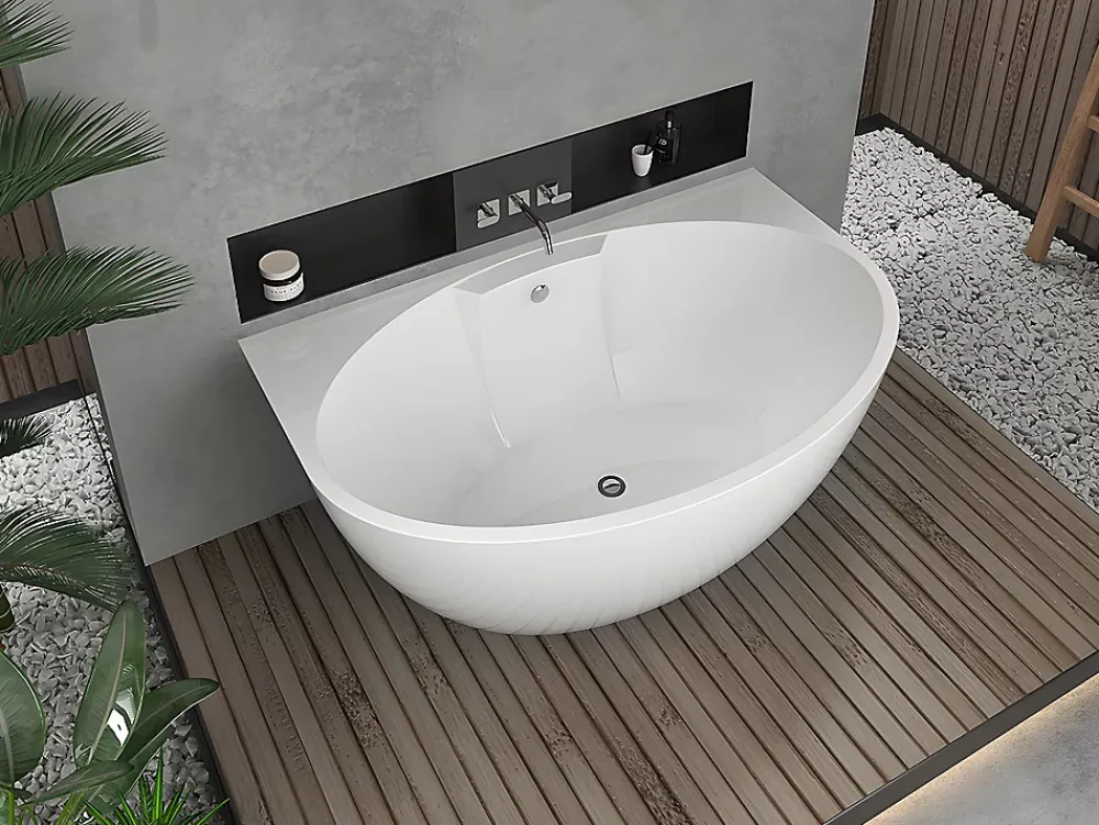Baignoire Îlot|Vente-unique Baignoire semi-îlot ovale - 197 L - 151 x 94 x 60 cm - Blanche - Acrylique - PAGRUS