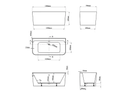 Vente-unique Baignoire semi-îlot rectangulaire - 216L - 150 x 75 x 60 cm - Blanc brillant - Acrylique - ATESA