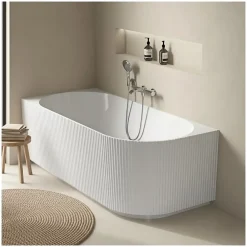 Baignoire D'Angle|Mob-In Baignoire striée acrylique Lucite STRIA semi-îlot blanche 170cm - Angle gauche