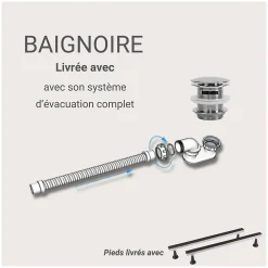 Baignoire D'Angle|Mob-In Baignoire striée acrylique Lucite STRIA semi-îlot blanche 170cm - Angle gauche