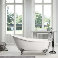 Rogier & Mothes Baignoire sur pieds en fonte petite taille ASHFORD Blanche 138 cm Pieds chromes