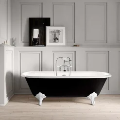 Rogier & Mothes Baignoire sur pieds en fonte PLYMOUTH Noire 153 cm Pieds blancs