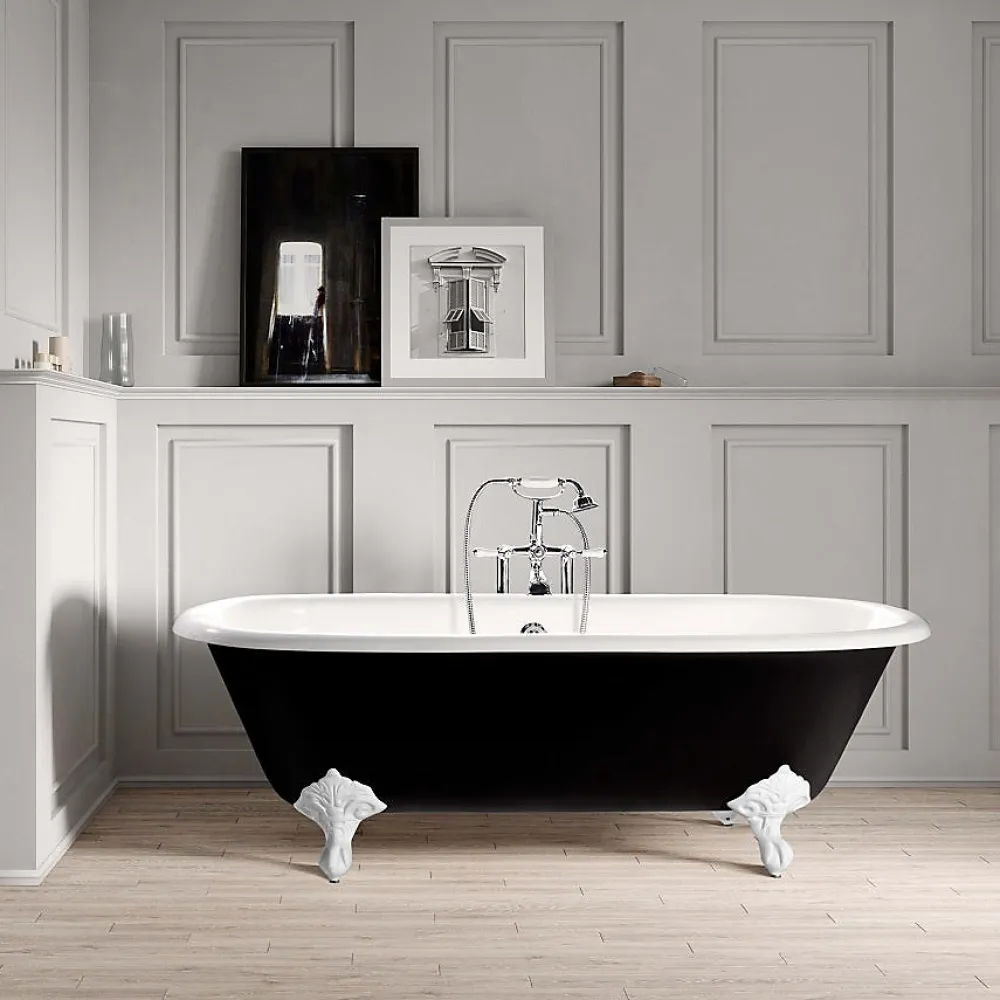 Rogier & Mothes Baignoire sur pieds en fonte PLYMOUTH Noire 153 cm Pieds blancs
