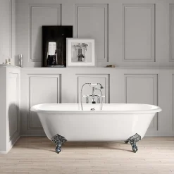 Rogier & Mothes Baignoire sur pieds en fonte PLYMOUTH Blanche 153 cm Pieds chromes