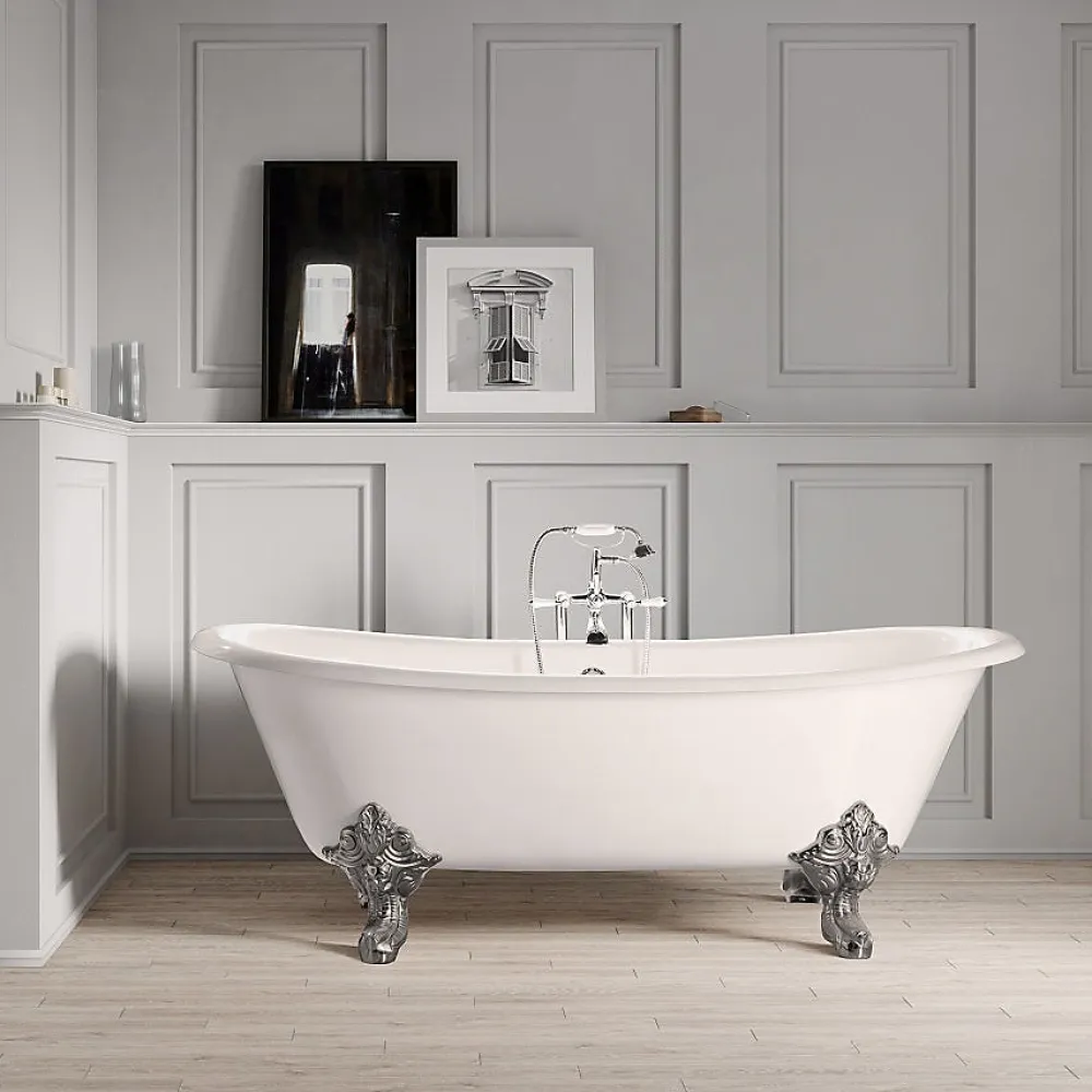 Rogier & Mothes Baignoire sur pieds en fonte BRADFORD Blanche 180 cm Pieds chromes