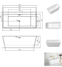 Azura Home Design Baignoire VARYA 150 x 75 x 58 cm