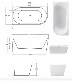 Azura Home Design Baignoire ZOYA angle droit - 170 x 80 cm
