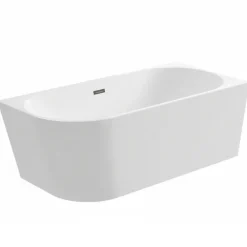 Balneo - baignoire îlot d'angle droite 150x75 cm AVOLA avec cache trop-plein et bonde anthracite