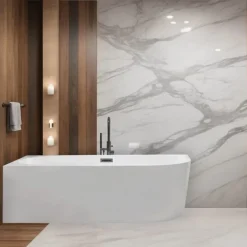 Baignoire Asymétrique|Balneo - baignoire îlot d'angle gauche 150x75 cm AVOLA avec cache trop-plein et bonde anthracite