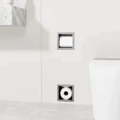 Etagère Salle De Bains|Balneo - range-papier toilette mural encastré WALL-BOX PAPER 2 Gun Metal gris - compartiment de salle de bain intégré dans le mur