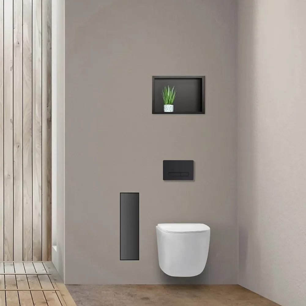 Balneo Armoire encastrée pour brosse WC gauche verre noir 68,2 cm