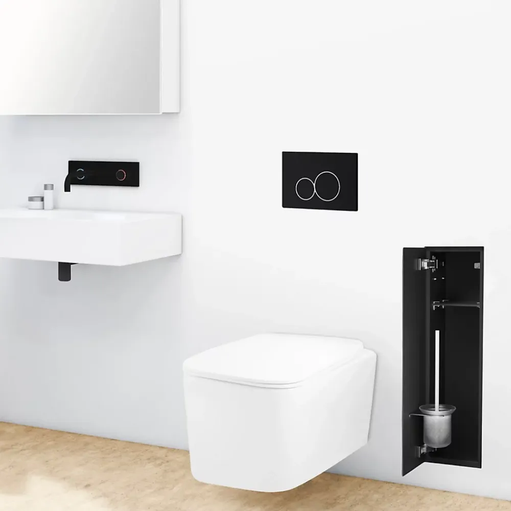 Balneo Armoire encastrée pour brosse WC gauche verre noir 68,2 cm