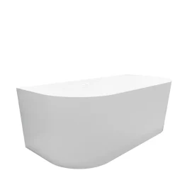 Balneo Baignoire blance semi-îlot Murale 150x75cm, accessoires blanc, Acrylique thermoformé 3.5mm, avec pieds réglables, VIVA