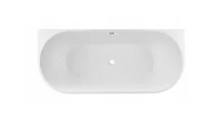 Balneo Baignoire blance semi-îlot Murale 150x75cm, accessoires blanc, Acrylique thermoformé 3.5mm, avec pieds réglables, VIVA