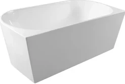 Balneo Baignoire blance semi-îlot Murale 150x75cm, accessoires blanc, Acrylique thermoformé 3.5mm, avec pieds réglables, VIVA