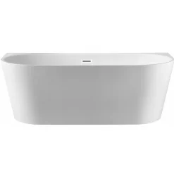 Balneo Baignoire blance semi-îlot Murale 150x75cm, accessoires blanc, Acrylique thermoformé 3.5mm, avec pieds réglables, VIVA