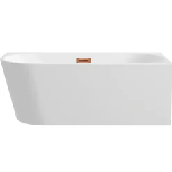 Baignoire Asymétrique|Balneo Baignoire semi-îlot Murale 170x80cm droite, accessoires cuivre, Acrylique thermoformé 3.5mm, avec pieds réglables, AVOLA