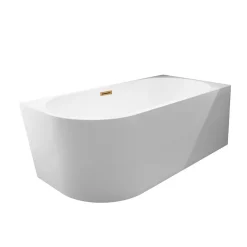 Baignoire Asymétrique|Balneo Baignoire semi-îlot Murale 170x80cm droite, accessoires cuivre, Acrylique thermoformé 3.5mm, avec pieds réglables, AVOLA