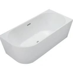 Balneo Baignoire semi-îlot Murale 160x80cm droite, blanc, Acrylique thermoformé 3.5mm, avec pieds réglables, AVOLA