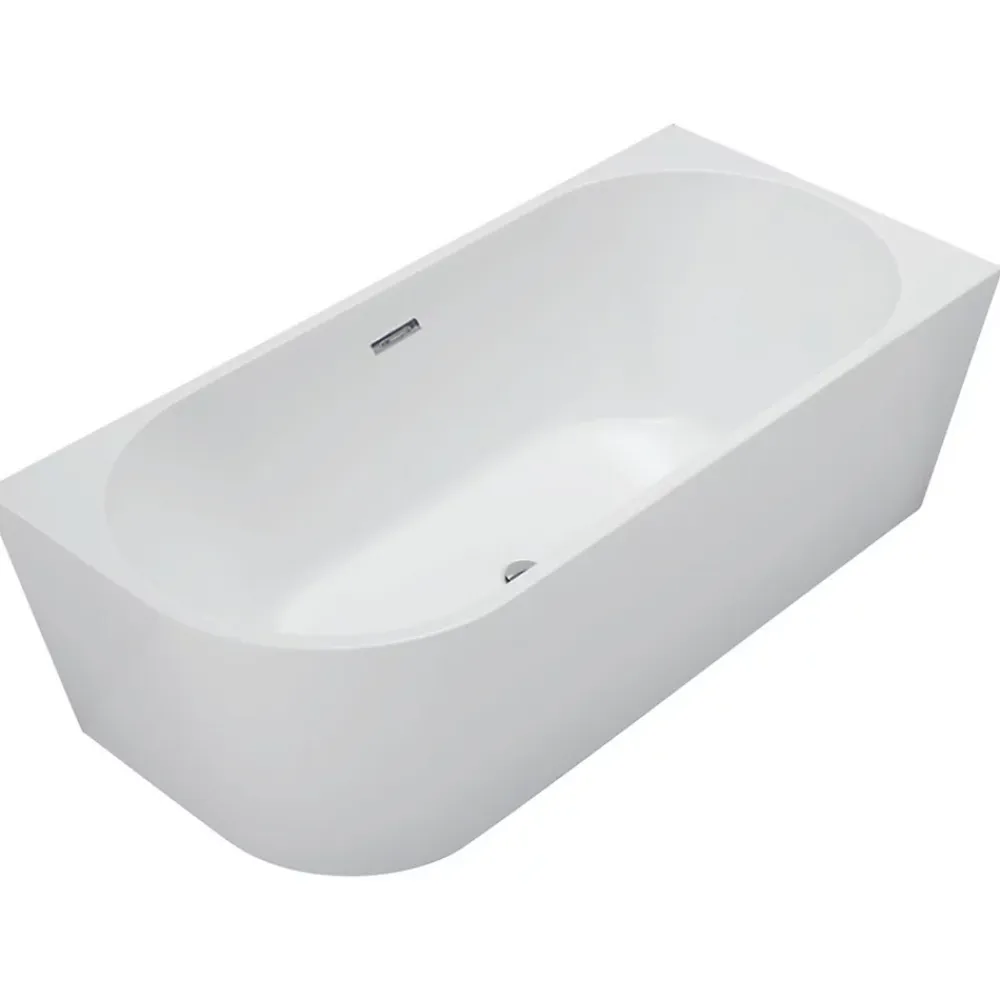 Balneo Baignoire semi-îlot Murale 160x80cm droite, blanc, Acrylique thermoformé 3.5mm, avec pieds réglables, AVOLA
