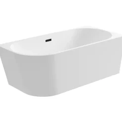 Balneo Baignoire semi-îlot Murale 160x80cm droite, accessoires noir, Acrylique thermoformé 3.5mm, avec pieds réglables, AVOLA