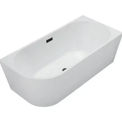 Balneo Baignoire semi-îlot Murale 160x80cm droite, accessoires noir, Acrylique thermoformé 3.5mm, avec pieds réglables, AVOLA