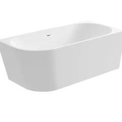 Balneo Baignoire semi-îlot Murale 170x80cm droite, accessoires blanc, Acrylique thermoformé 3.5mm, avec pieds réglables, AVOLA