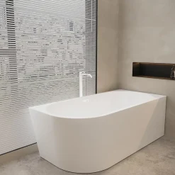 Balneo Baignoire semi-îlot Murale 170x80cm droite, accessoires blanc, Acrylique thermoformé 3.5mm, avec pieds réglables, AVOLA