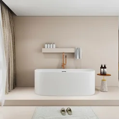 Balneo Baignoire semi-îlot Murale 150x75cm, accessoires inox, Acrylique thermoformé 3.5mm, avec pieds réglables, VIVA
