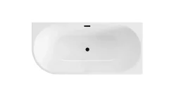 Balneo Baignoire semi-îlot Murale 170x80cm droite, accessoires noir, Acrylique thermoformé 3.5mm, avec pieds réglables, AVOLA