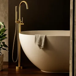 Colonne De Baignoire|Balneo Robinet de baignoire autoportant or brillant Acier inoxydable - Mitigeur sur pied pour baignoire CASCADE