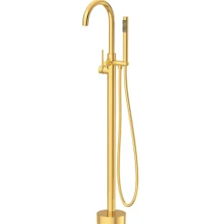 Colonne De Baignoire|Balneo Robinet de baignoire autoportant or brillant Acier inoxydable - Mitigeur sur pied pour baignoire CASCADE