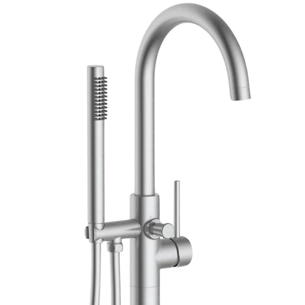 Colonne De Baignoire|Balneo Robinet de baignoire autoportant argent brossé Acier inoxydable - Mitigeur sur pied pour baignoire CASCADE