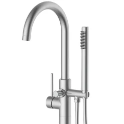Colonne De Baignoire|Balneo Robinet de baignoire autoportant argent brossé Acier inoxydable - Mitigeur sur pied pour baignoire CASCADE